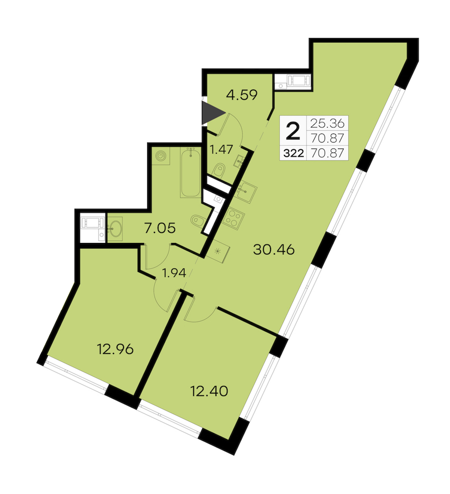 2-комнатная квартира 70.87 м², 15/19 эт., ЖК «GloraX Aura Vasileostrovsky»